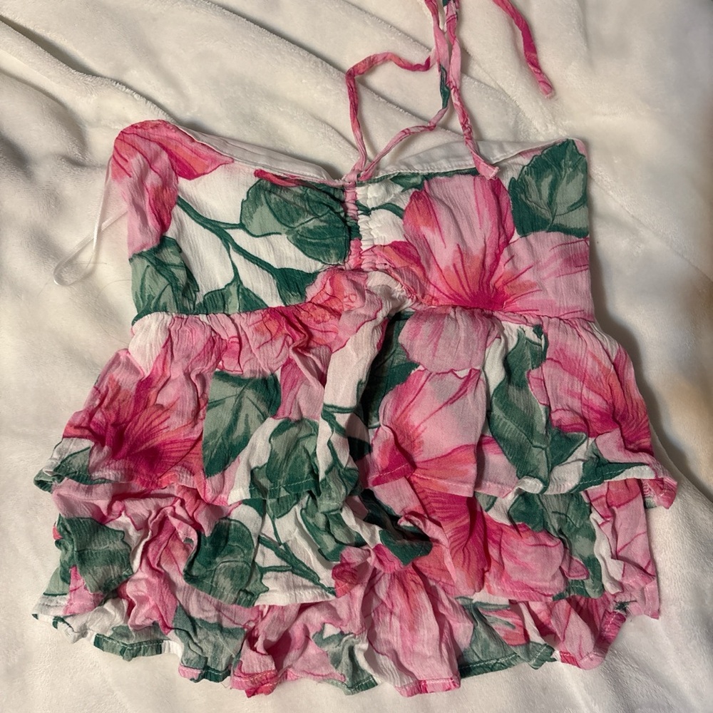 Hollister Pink and Green Floral halter